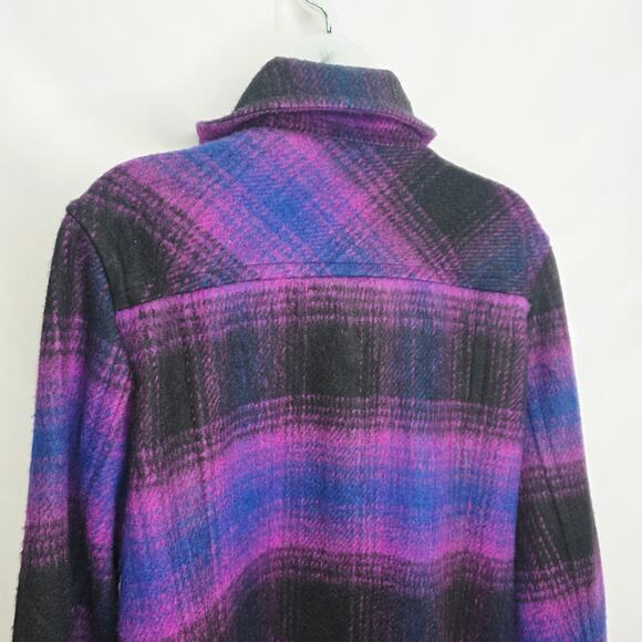 Coldwater Creek Purple & Black Plaid Toggle Button Wool Blend  Jacket Size 14 - Picture 11 of 16